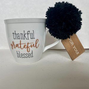 NWT Large Ceramic Collins Coffee Mug Thanksgiving Fall Wood Gift Tag 16 Oz